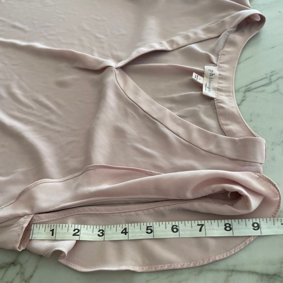 Philosophy Light Pink Flowy Dressy V-Neck Shirt Ruffle Short Sleeves - Picture 8 of 8